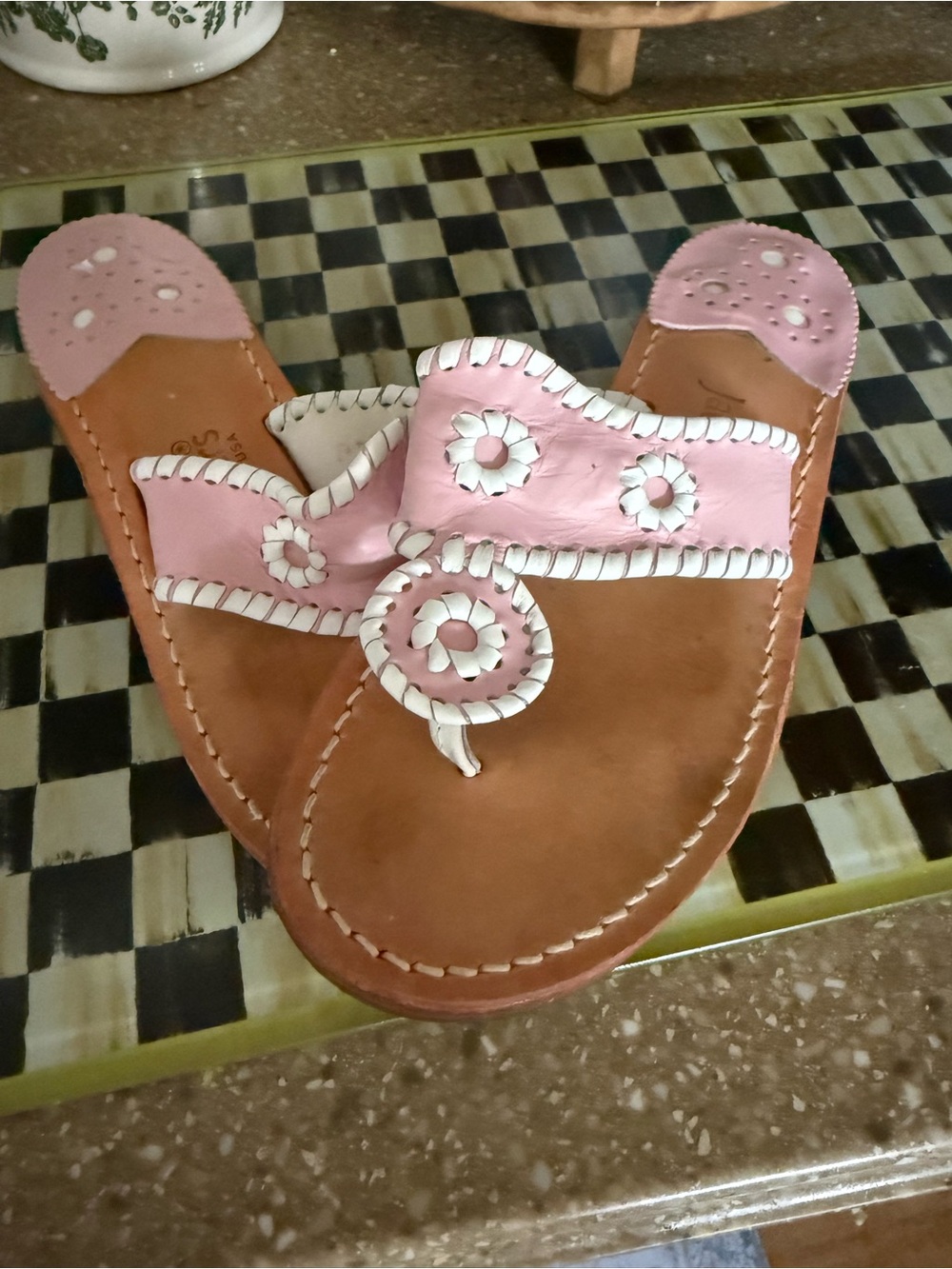 Jack Rogers Pink & White Leather Floral Sandals 7narrow